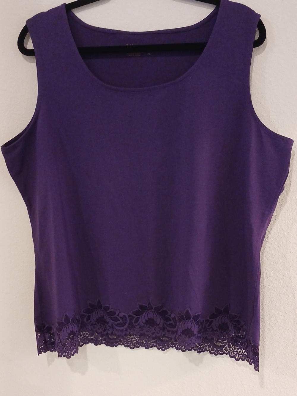 Coldwater Creek Purple Scoop Neck Tank with Lace Hem